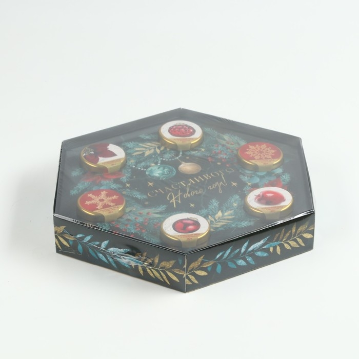 Подарочный набор &laquo;Счастливого Нового года&raquo;: чай чёрный 50 г., крем-мёд (6 шт. x 30 г)