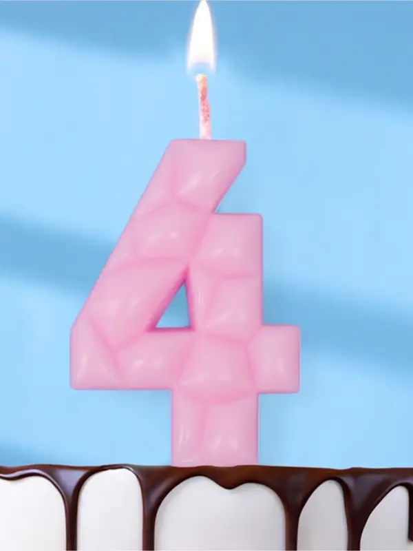 Свеча для торта &laquo;Цифра 4&raquo;, светло-розовая