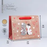 Пакет подарочный крафтовый, упаковка, &laquo;Потрачу девять жизней&raquo;, MS 18 х 23 х 8 см