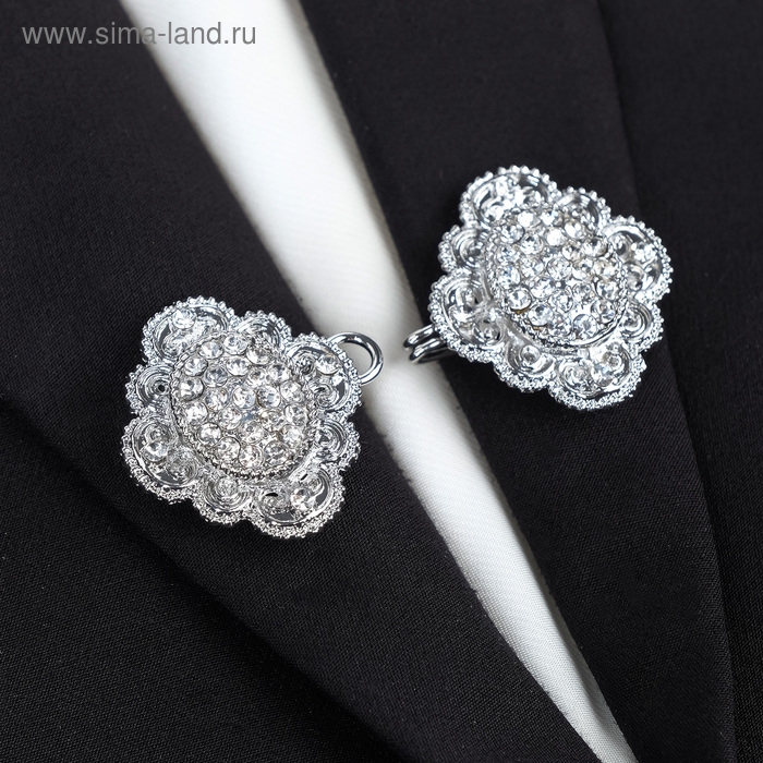Зажим для кардигана «Ажур», цвет белый в серебре Зажим для кардигана «Ажур», цвет белый в серебре