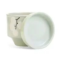 Горшок цветочный с поддоном 0,9 л, керамика "Листья" (М)