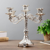 Подсвечник металл на 5 свечей "Узорный" цвет серебро 28х26х26 см