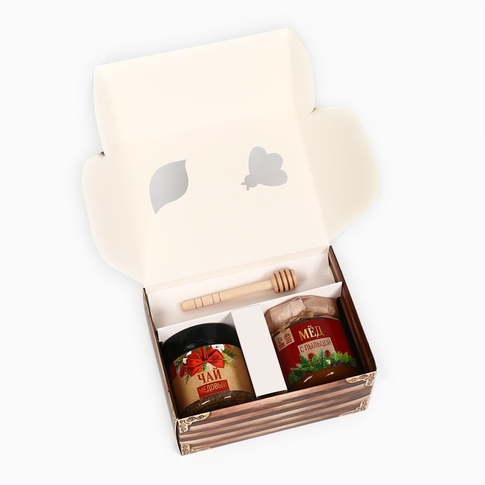 Новый год! Подарочный набор: мёд, 240 гр, чай 50 гр, ложка &laquo;Тёплых праздников&raquo;