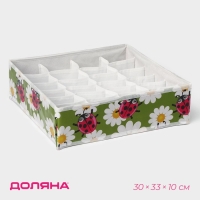 Органайзер для хранения белья Доляна &laquo;Божьи коровки&raquo;, 24 ячейки, 30&times;33&times;10 см, цвет зелёный