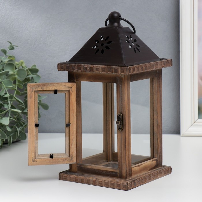 Подсвечник дерево на 1 свечу "Фонарь" состаренный 25х12,5х12,5 см