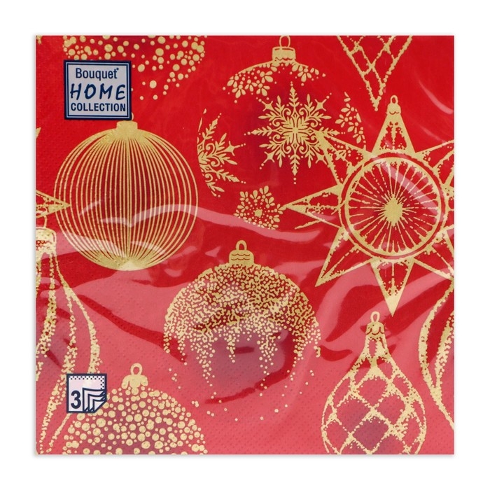 Новогодние салфетки бумажные Home Collection &laquo;Золотые украшения на красном&raquo;, 3 слоя, 33х33 см, 20 шт
