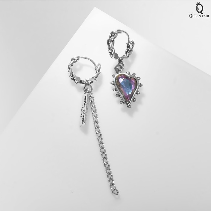Серьги висячие со стразами «Сердце» асимметрия, цвет фиолетовый в чернёном серебре, 6,2 см Серьги висячие со стразами «Сердце» асимметрия, цвет фиолетовый в чернёном серебре, 6,2 см