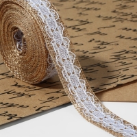 Лента из джута &laquo;Кружево&raquo;, 20 мм, 4,5 &plusmn; 0,5 м, цвет бежевый