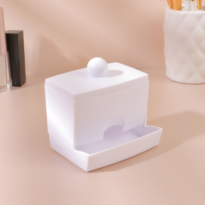 Органайзер для ватных палочек, с крышкой, 9 × 6,5 × 7,5 см, цвет белый Органайзер для ватных палочек, с крышкой, 9 × 6,5 × 7,5 см, цвет белый