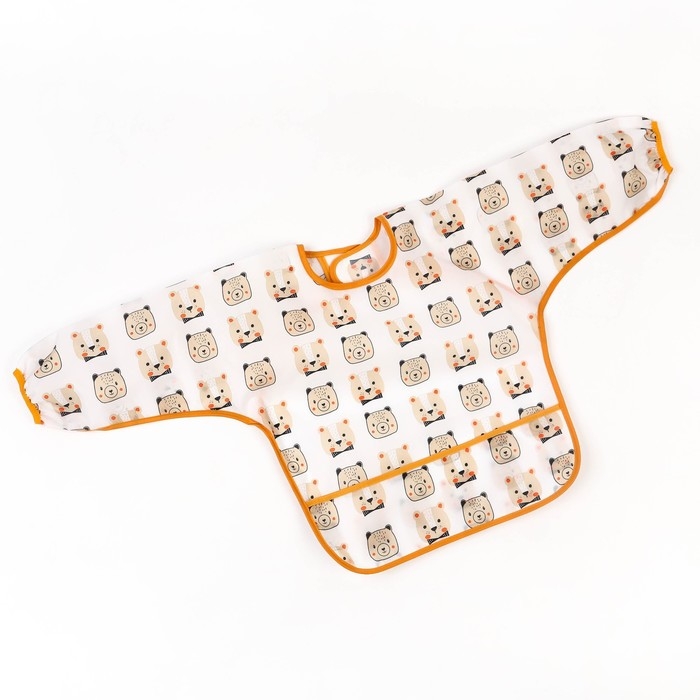 Нагрудник с рукавами и карманом &laquo;Мишка&raquo;, рубашка, 0-2  года (рукав 34см, грудь 43*36см)