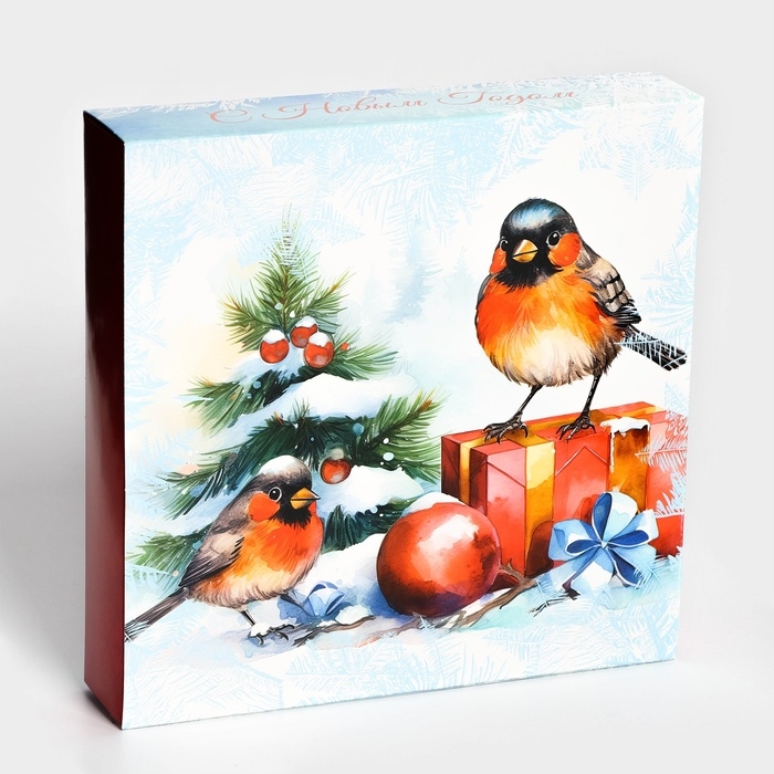 Новый год. Коробка под 16 конфет Новый год. Коробка под 16 конфет "Снегири", 17,7х17,7х3,8 см, кондитерская упаковка