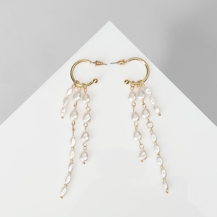 Серьги с жемчугом &laquo;Артемида&raquo; нити, цвет белый в золоте