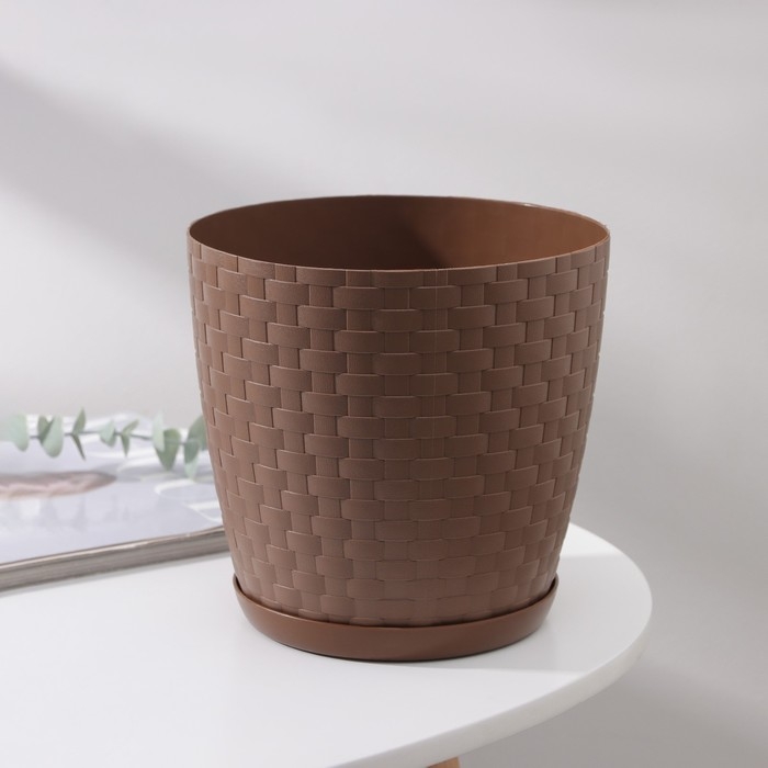 Горшок для цветов с поддоном &laquo;Ротанг&raquo;, 3 л, d=17 см, h=17 см, коричневый