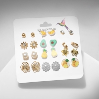 Набор серьги 12 пар &laquo;Вкусняшки&raquo; тропика, цветные в золоте