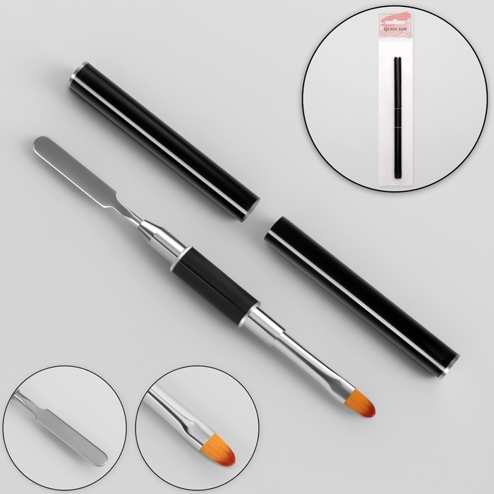 Кисть-шпатель для акрил-геля, лепесток, 14 см, d - 6 &times; 9 мм, цвет чёрный/серебристый