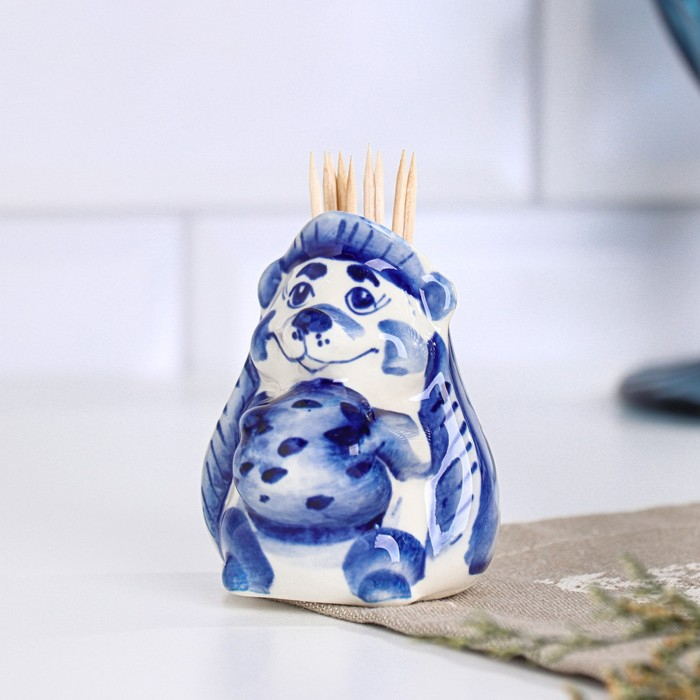 Подставка под зубочистки &laquo;Еж&raquo;, гжель