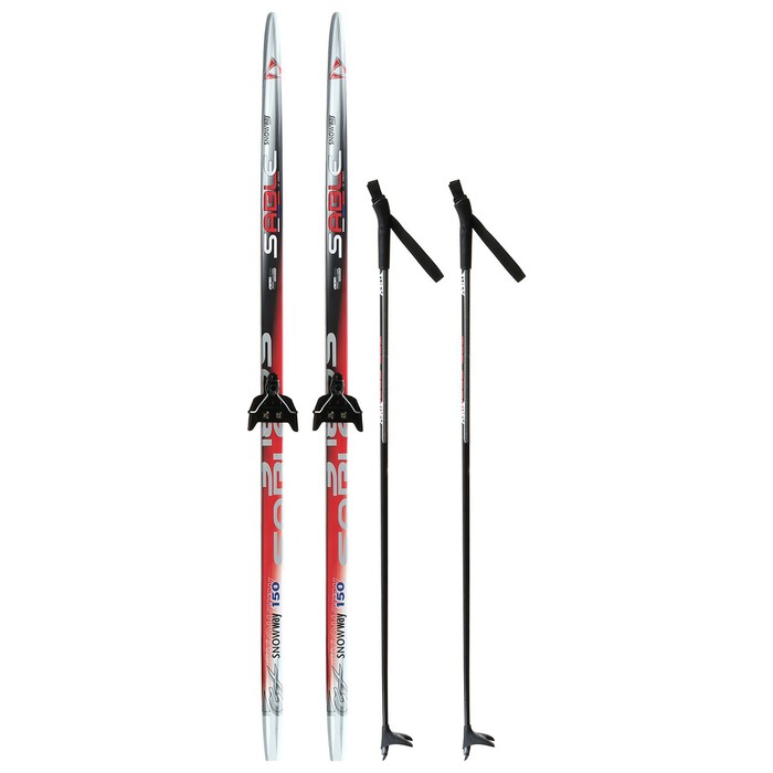 Комплект лыжный: пластиковые лыжи 150 см без насечек, стеклопластиковые палки 110 см, крепления NN75 мм, цвета МИКС