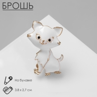 Брошь &laquo;Котенок&raquo; взъерошенный, цвет белый в золоте