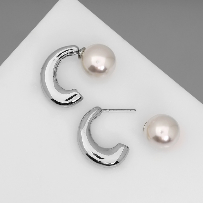 Серьги с жемчугом &laquo;Эксклюзив&raquo; полукольца, цвет серебро