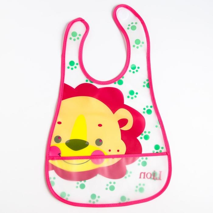 Нагрудник непромокаемый Крошка Я &laquo;Львёнок&raquo; из клеёнки с карманом, на липучке