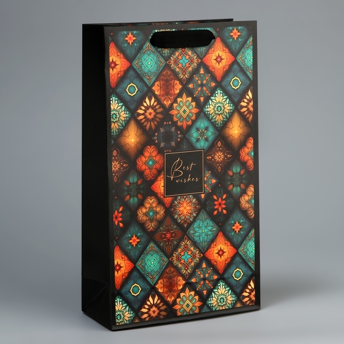 Пакет подарочный под две бутылки, упаковка, &laquo;Best wishes&raquo;, 35 х 20 х 9 см