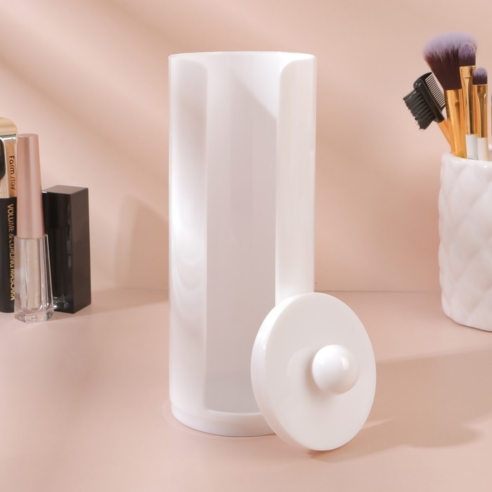 Органайзер для хранения ватных дисков, с крышкой, d = 7 × 19,5 см, цвет белый Органайзер для хранения ватных дисков, с крышкой, d = 7 × 19,5 см, цвет белый