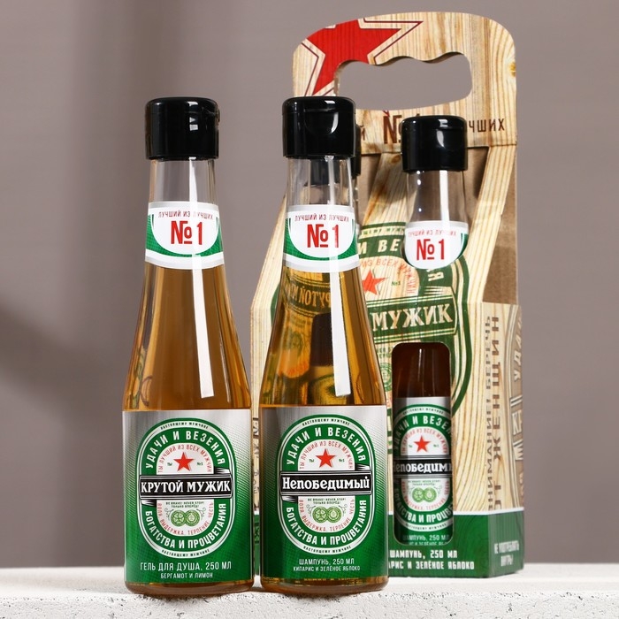Новогодний подарочный набор косметики &laquo;Крутой мужик&raquo;, гель для душа и шампунь для всех типов волос во флаконах пиво, 2 х 250 мл, Новый Год