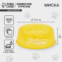 Миска пластиковая «Обещай кормить меня вечно», 300 мл, желтый Миска пластиковая «Обещай кормить меня вечно», 300 мл, желтый