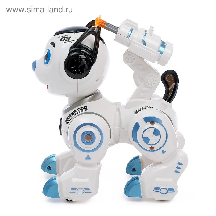 Робот собака &laquo;Рокки&raquo; IQ BOT, интерактивный: звук, свет, стреляющий, на батарейках, синий