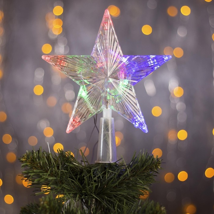 Светодиодная верхушка на ёлку &laquo;Звезда прозрачная&raquo; 15 см, 10 LED, провод 2 метра, 220 В, свечение RG/RB