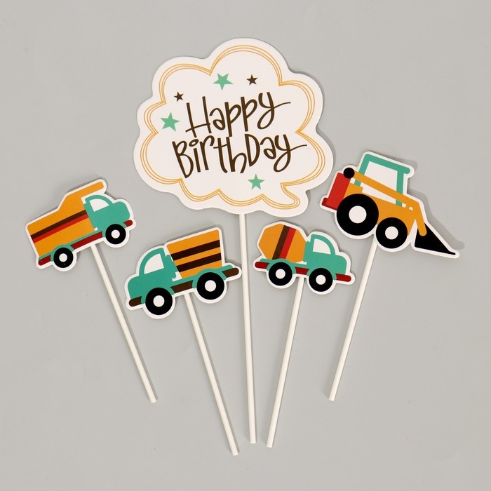 Топпер &laquo;С днём рождения. Транспорт&raquo;, 5 шт.