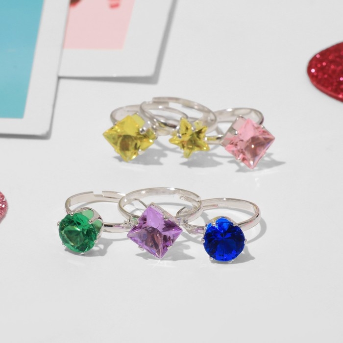 Кольца детские набор 12шт &laquo;Выбражулька&raquo;, форма МИКС, цвет МИКС в серебре, б-р