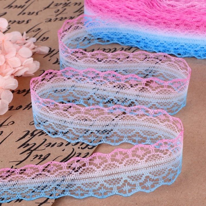 Кружево капроновое «Градиент», 28 мм × 10 ± 1 м, цвет розовый/голубой №5 Кружево капроновое «Градиент», 28 мм × 10 ± 1 м, цвет розовый/голубой №5