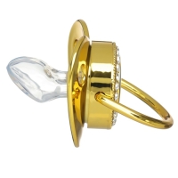 Соска - пустышка силиконовая ортодонтическая &laquo;Корона&raquo;, от 12 мес., с колпачком, цвет золотой/черный, стразы