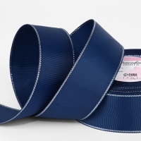 Лента репсовая 40мм*25&plusmn;1ярд(23м&plusmn;1м) серебряные нити №038 тёмно-синий АУ