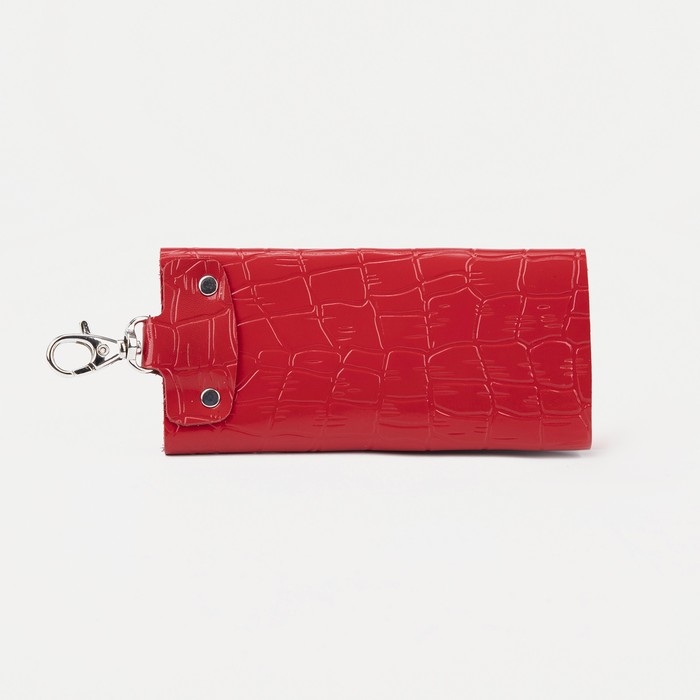 Ключница карманная на кнопке, длина 11 см, 7 карабинов, цвет красный