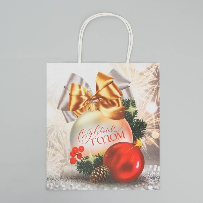 Пакет подарочный новогодний крафтовый &laquo;С Новым годом&raquo;, 22 х 25 х 12 см