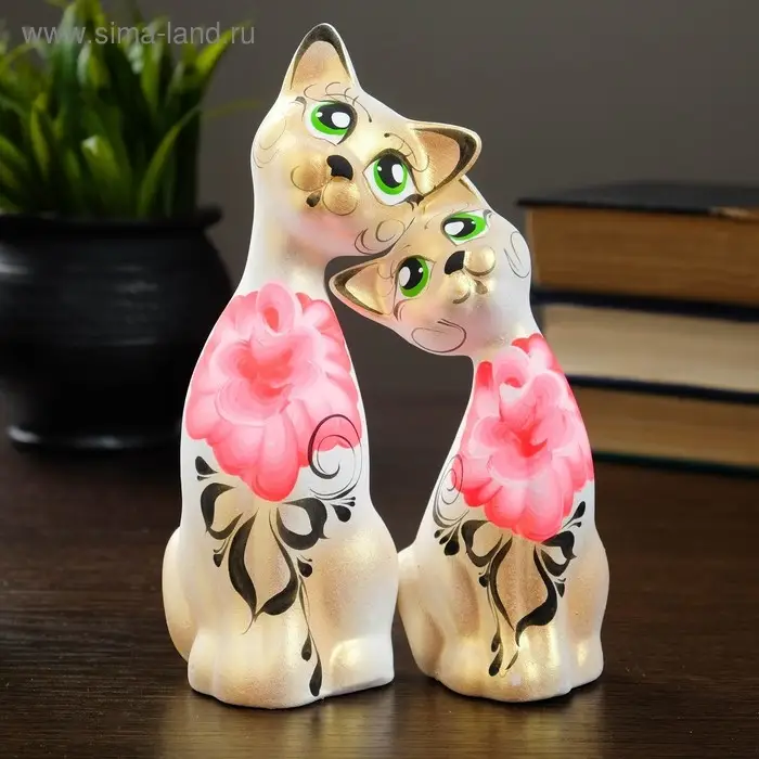 Фигура "Love Коты ушастые" 13х6х17 см белые/золото (набор 2шт)