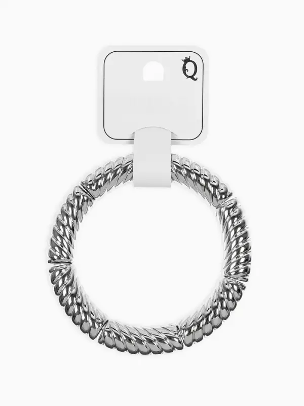 Браслет пластик на резинке "Стиль" резной, цвет серебро