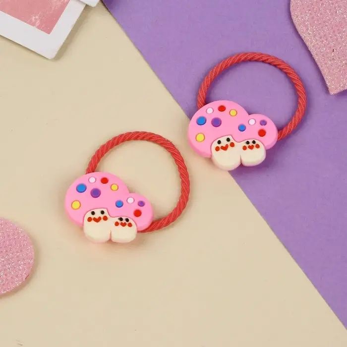 Резинка для волос "Крошка" (набор 2 шт) грибочки,3 см ,розовый
