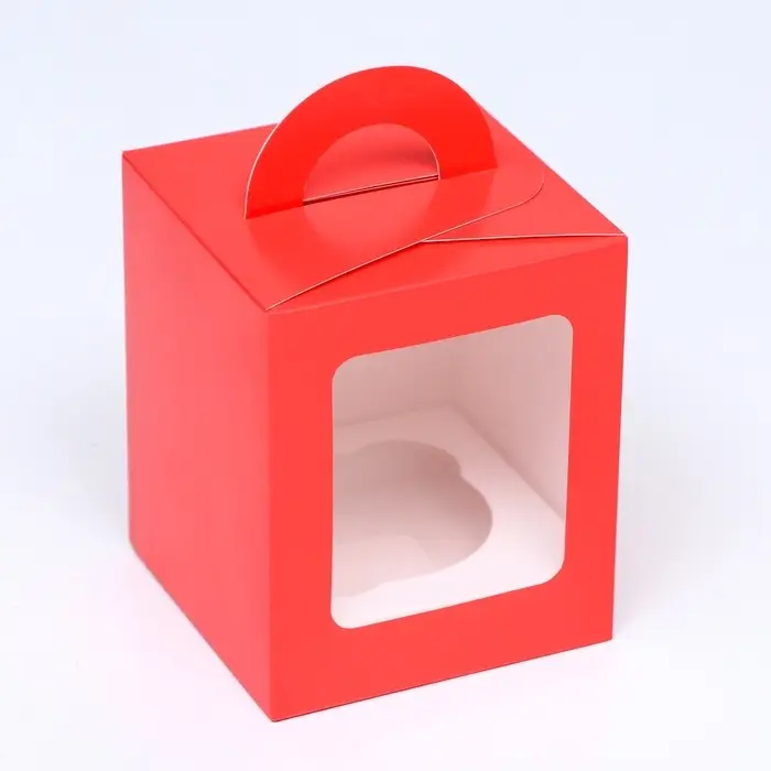 Коробка для 1 капкейка, красная, 9.2&times;9.2&times;11.1 см