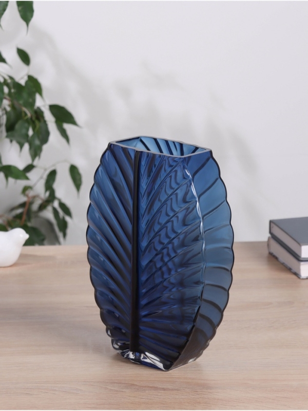 Ваза стекло настольная "Эдисон стиль" d-10*6 см, h-25х18,5 см, синий