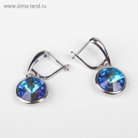 Серьги со стразами &laquo;Иллюзион&raquo; диск в обрамлении, цвет синий в серебре