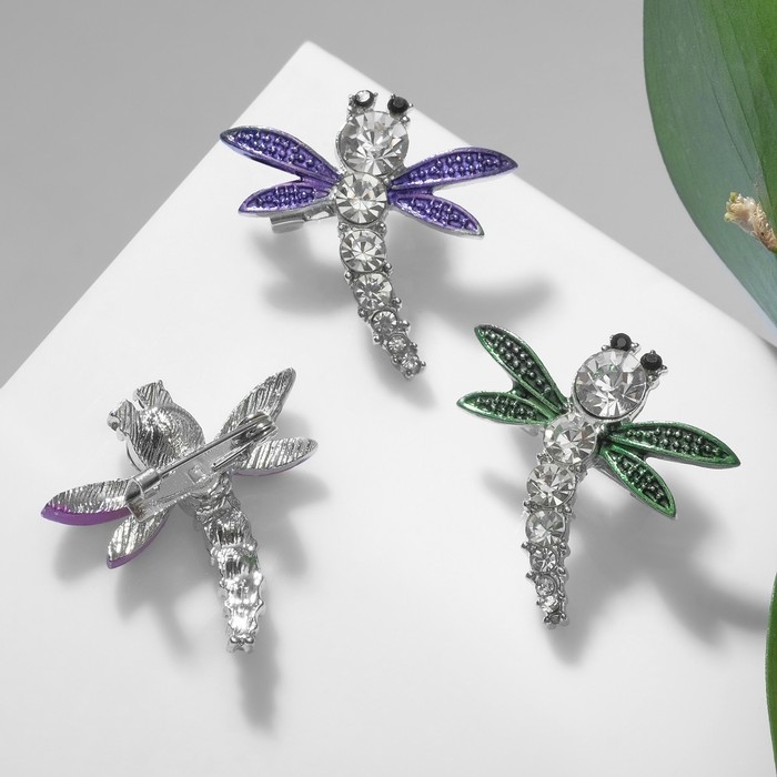 Брошь &laquo;Стрекоза&raquo; мини, цвет МИКС в серебре (неделимая фасовка 12 шт., цена за шт.)