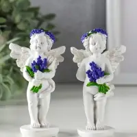 Сувенир полистоун "Ангел с букетом лаванды" бело-фиолетовый МИКС 5,7х3,5х10 см