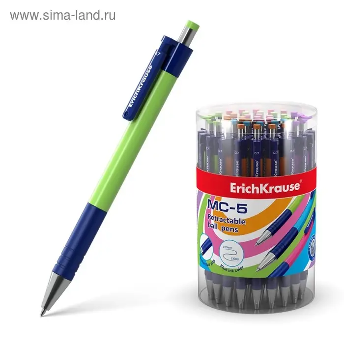 Ручка шариковая автоматическая MC-5, узел 0.7 мм, чернила синие, резиновый упор, длина линии письма 1300 метров, микс