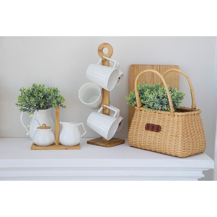 Набор фарфоровых кружек на бамбуковой подставке BellaTenero &laquo;Тюльпан&raquo;, 6 предметов: 300 мл, цвет белый