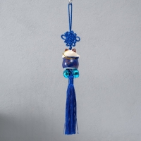 Подвеска керамика с бубенчиками "Манэки-нэко" синий 3,5х3,7х26 см