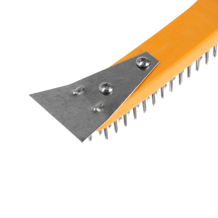 Щетка металлическая ручная ТУНДРА, со шпателем, пластиковая рукоятка, 4-рядная Щетка металлическая ручная ТУНДРА, со шпателем, пластиковая рукоятка, 4-рядная