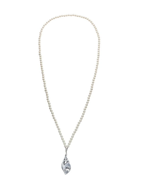 Портупея жемчужная с кулоном &laquo;Ракушка&raquo;, 129 см, белая в серебре